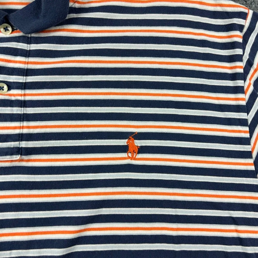 Polo Ralph Lauren Polo Shirt Mens XXL Navy Orange Striped Short Sleeve Cotton
